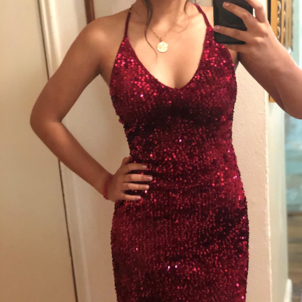 Burgendy Sequin Velvet Dress